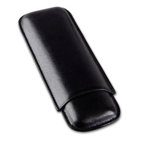 Cigarrenetui 2er Leder schwarz Double Corona 20 x 7.5 cm