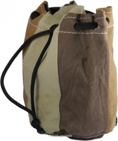 Zugbeutel Leder braun beige mit Kautschukfutter